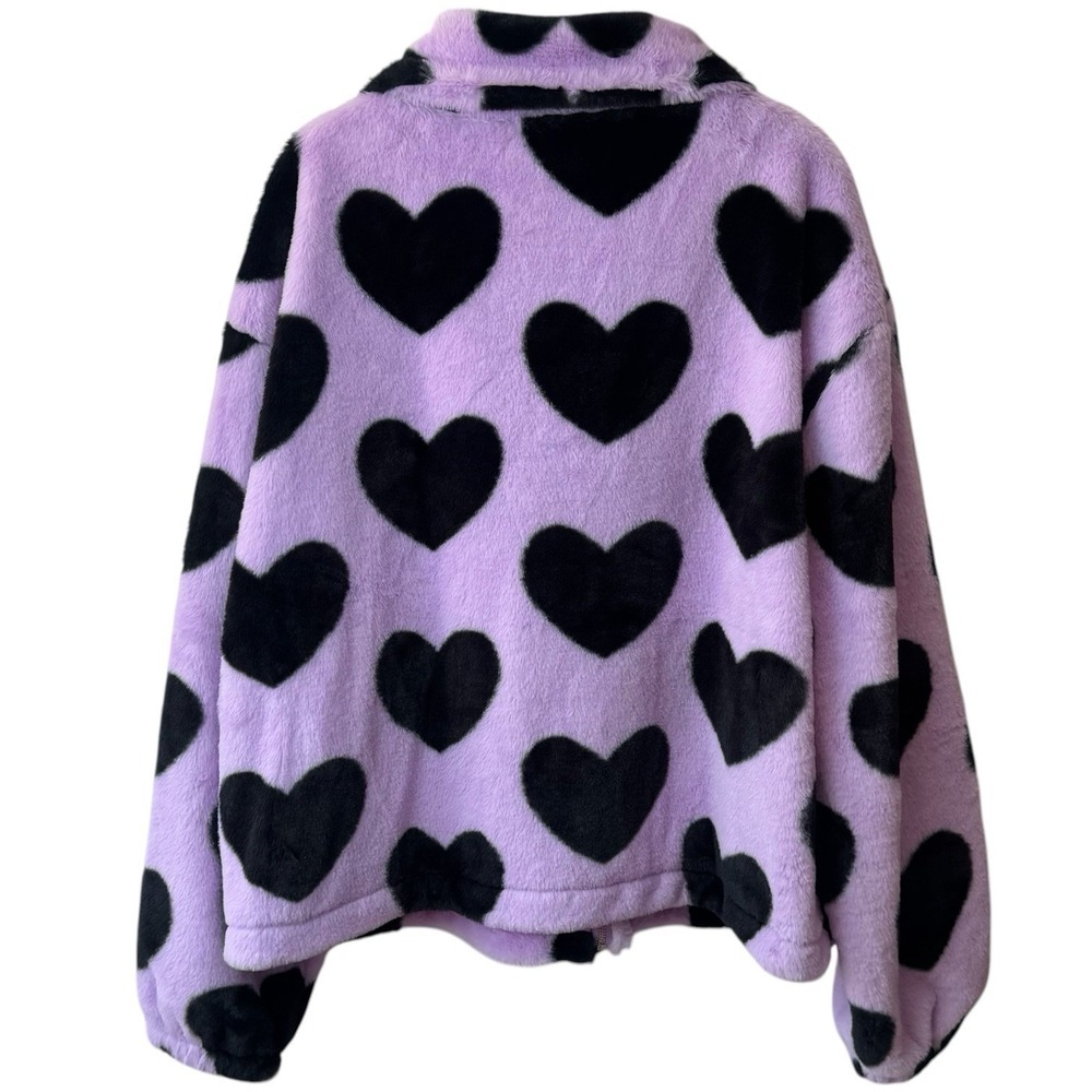 NEW I Believe Purple Heart Fuzzy Bomber Jacket Feminine Cozy Special Occasion 1X - Picture 5 of 11